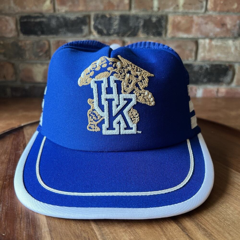 Vintage 80’s Kentucky Wildcats 3 Stripe SnapBack Trucker Hat Royal Blue Cap USA